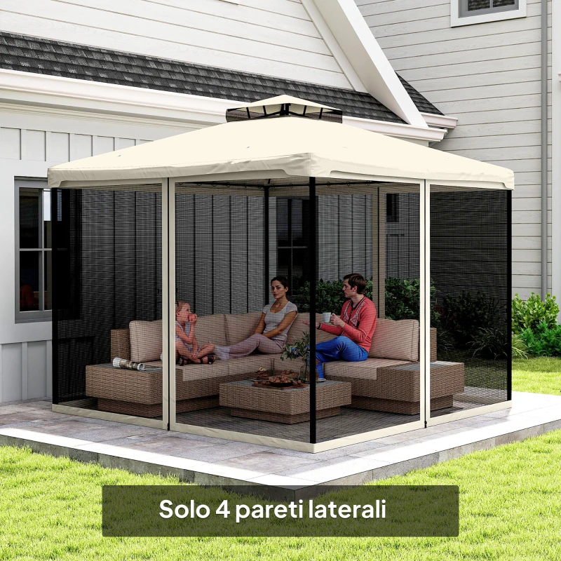 Outsunny Zanzariera per Gazebo Tende di Ricambio Universale con Cerniere, 302x207cm - Nero e Beige