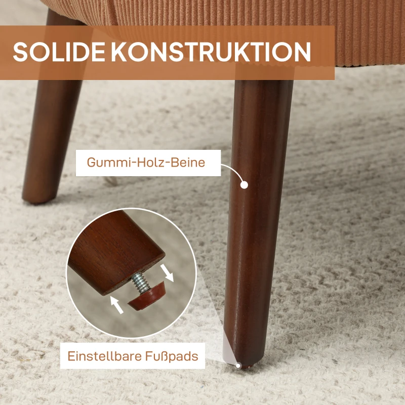 HOMCOM Moderner Armlehnstuhl, Gepolsterter Akzentstuhl mit Lendenkissen, Kautschukholzbeinen, Orange