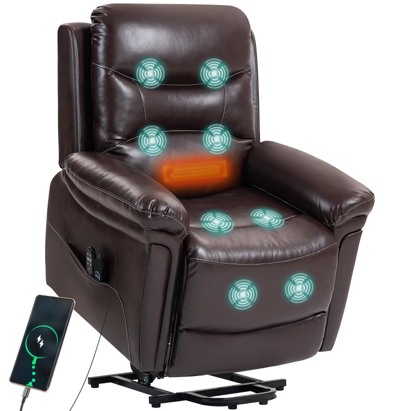 HOMCOM Power Lift Recliner Chair with Vibration Massage, Heat, USB - Brown
