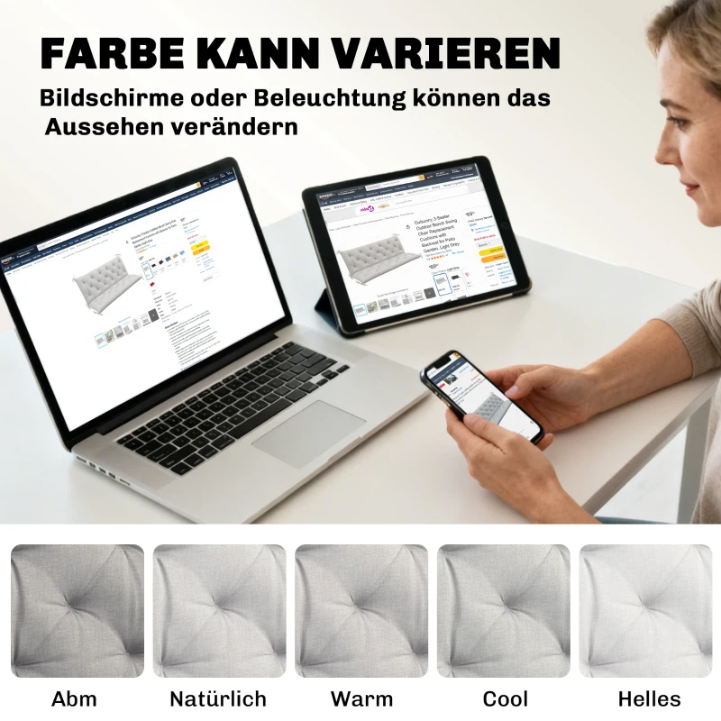 Outsunny 3 Sitzer Bankauflage 150x98x8 cm Bankkissen mit Bändern, Bankpolster für Gartenmöbel Hollywoodschaukel, Hellgrau