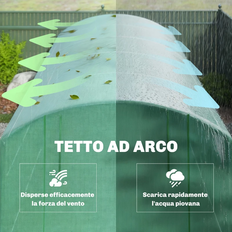 Outsunny Serra a Tunnel con 3 Porte Avvolgibili e 6 Finestrelle, in Acciaio Zincato e PE, 6x3x2 m, Verde