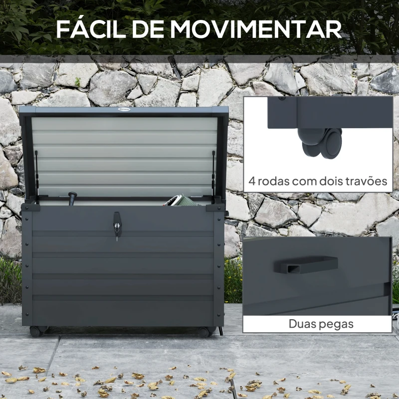 Outsunny Baú de Exterior 295 L Baú de Armazenamento de Aço Galvanizado com 1 Fechadura para Jardim 100x62x65 cm Cinza Escuro