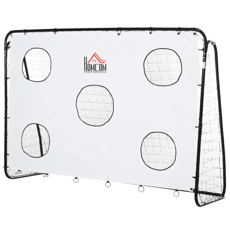 HOMCOM But de football 2 en 1 avec cible de tir, cage de foot exterieur avec 5 cible pour entraînement, 240 x 88 x 174 cm blanc