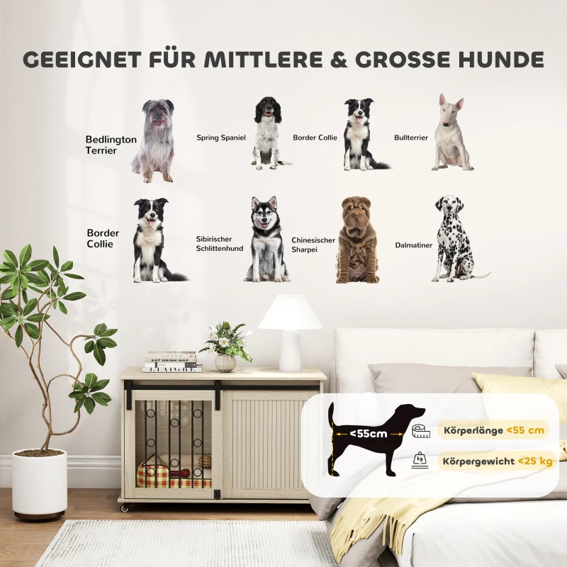 PawHut Hundebox auf Rädern, Schiebetür, 100 x 56 x 65 cm, Holz, Stahl