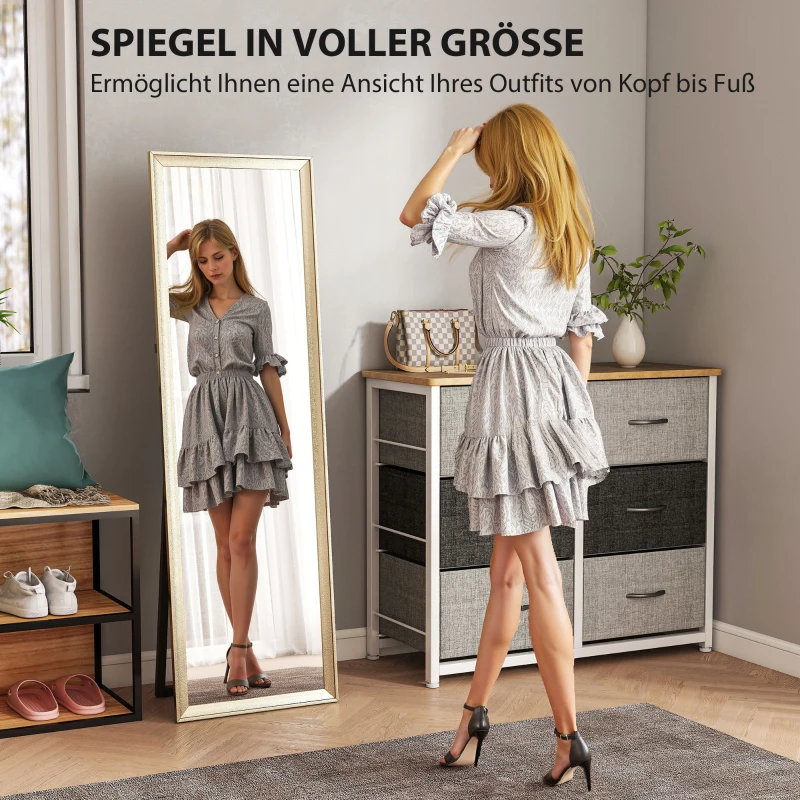 HOMCOM Ganzkörperspiegel, flexibel platzierbar, 160 x 50 cm, Goldton