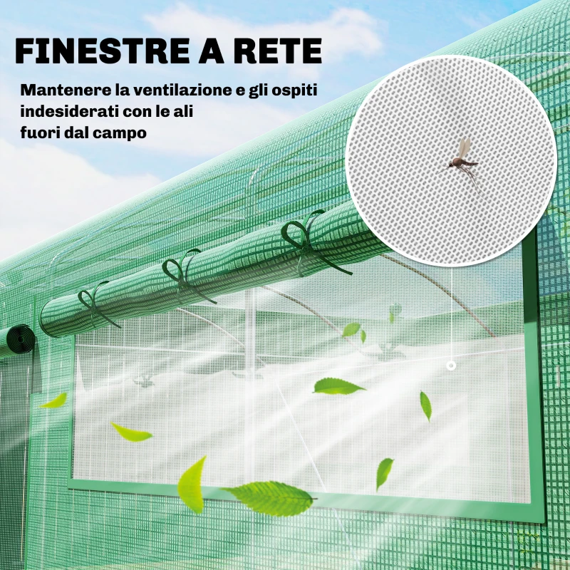 Outsunny Serra a Tunnel con 3 Porte Avvolgibili e 6 Finestrelle, in Acciaio Zincato e PE, 6x3x2 m, Verde