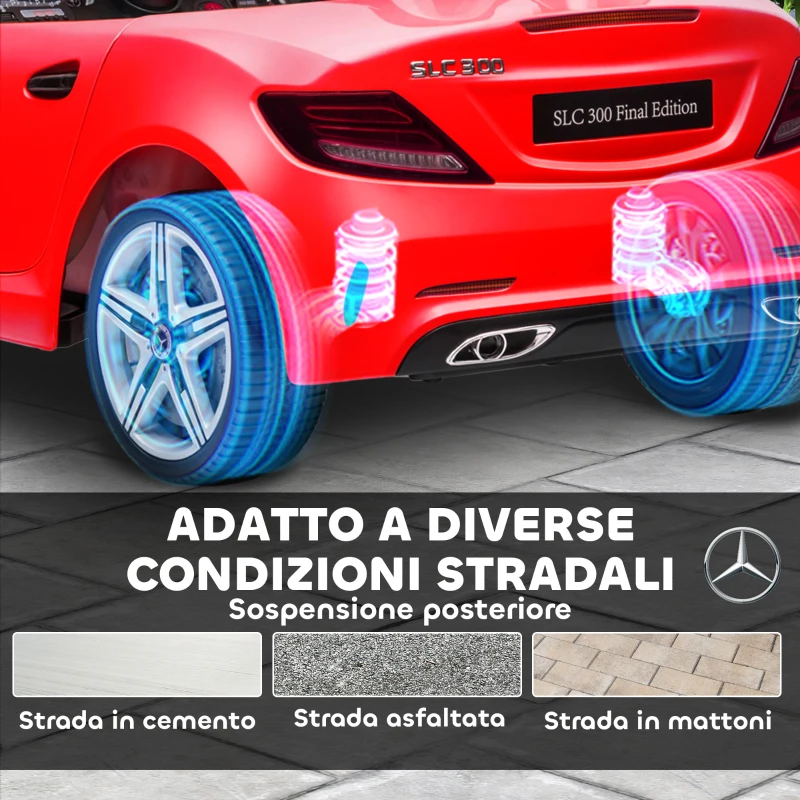 AIYAPLAY Macchina Elettrica per Bambini Licenza Mercedes SLC 300 con Telecomando, in PP e Metallo, 107x62.5x44 cm, Rosso