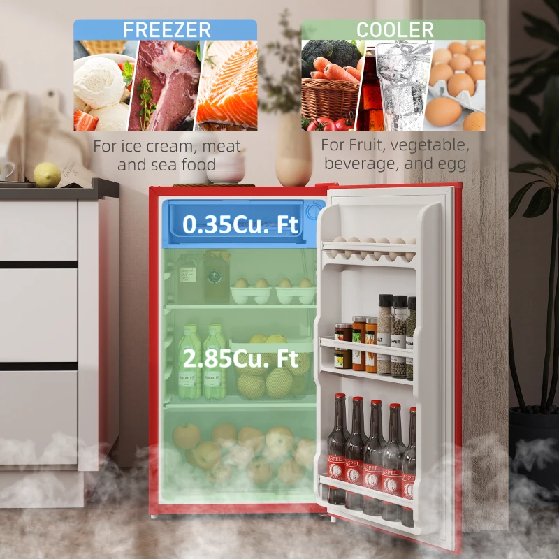 Frigider independent sub masa de 91 litri HOMCOM cu cutie de racire, usa reversibila, termostat reglabil, lat de 47,5 cm, Alb