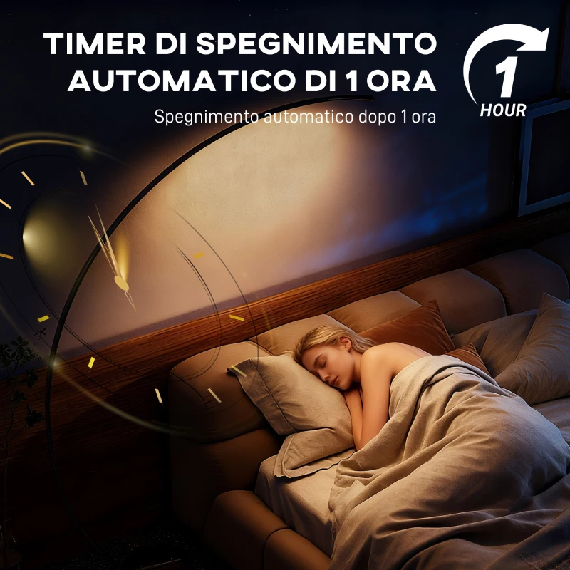 HOMCOM Lampada da Terra ad Arco Alta 172 cm a LED con Telecomando e Regolazione della Luminosità, Argento