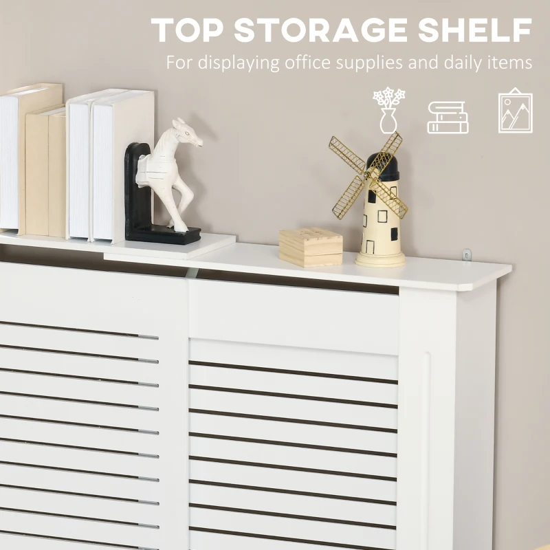HOMCOM MDF Extendable Radiator Cover Cabinet Shelving Home Office Slatted Design White 139-208.5L x 20.5W x 82.5H cm