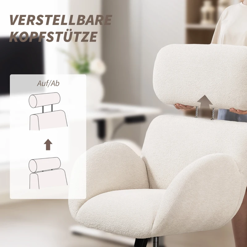 HOMCOM Bürostuhl mit Stoffbezug in Samtoptik, Polsterstuhl mit Stahlbasis, höhenverstellbarer Schreibtischstuhl, Cremeweiß(m-7)