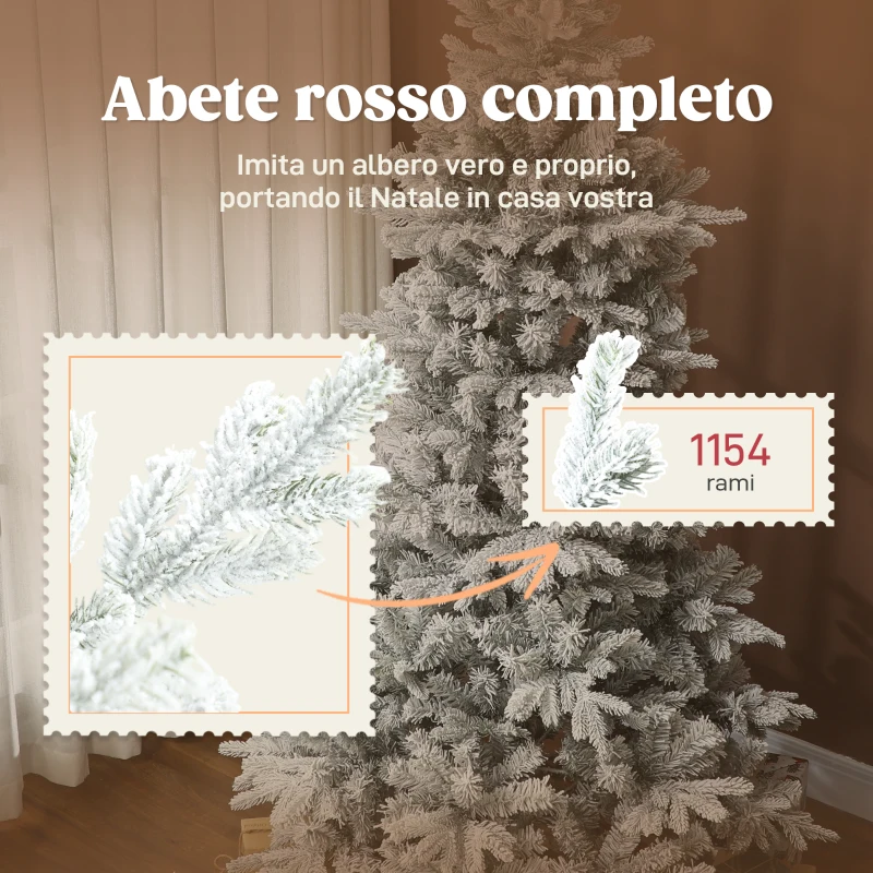 HOMCOM Albero di Natale Innevato Alto 210 cm con Rami Realistici e Base in Metallo Pieghevole