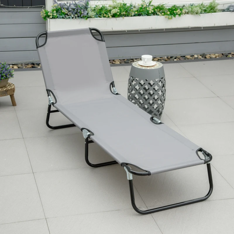 Outsunny Transat de Jardin Pliable avec Dossier Réglable, Acier et Tissu Oxford, 188x56x28cm, Gris