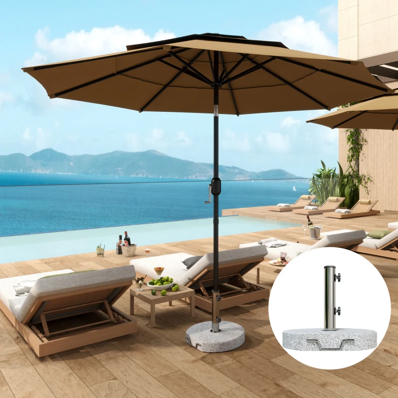 Outsunny Pied de parasol rond, socle parasol extérieur à roulettes, pour mât de Ø 32,38 et 48 mm, poids net 25,5 Kg, gris