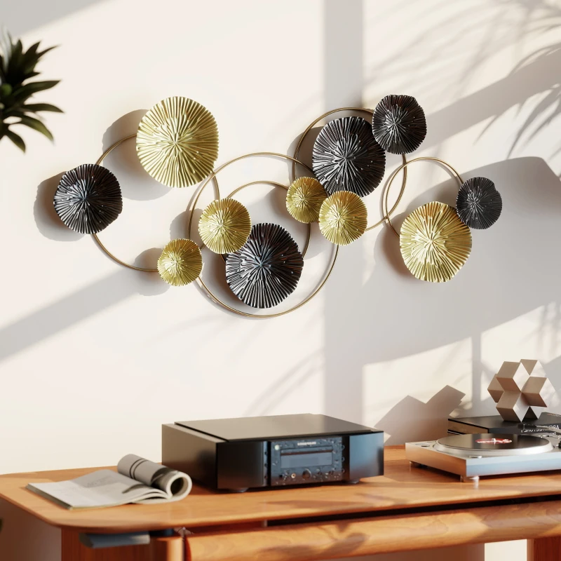 HOMCOM Metal Wall Art, Modern Hanging Wall Decor with Multi-Disc Design for Living Room