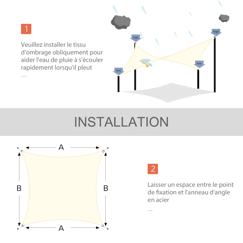 Outsunny Voile d'ombrage carrée 3x3m toile ombrage extérieur protection anti-UV, pour jardin terrasse extérieur patio piscine balcon, crème