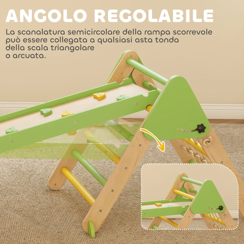 AIYAPLAY Gioco per Bambini 8 in 1 con Triangolo, Parete Liscia e Arco, in Legno di Pioppo e Pino, 191.5x74.5x63 cm