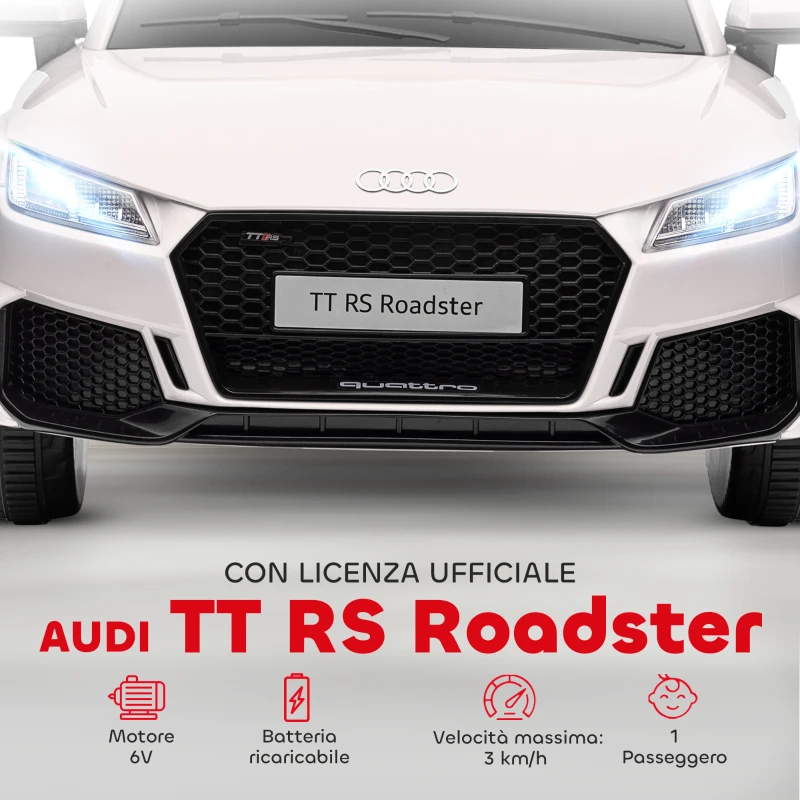 HOMCOM Macchina Elettrica per Bambini 3-5 Anni AUDI TT con Telecomando, Portiere Apribili e Fari LED, Bianco