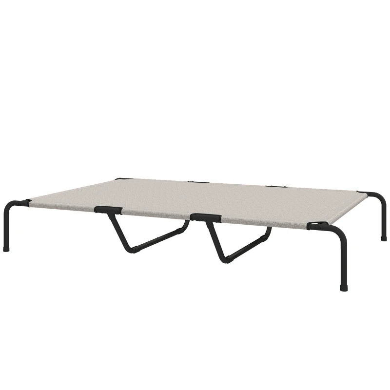 PawHut Cama para perros exterior, Cama elevada para perros grandes, con marco de acero, tejido de malla transpirable, 152x94x23 cm, Beige