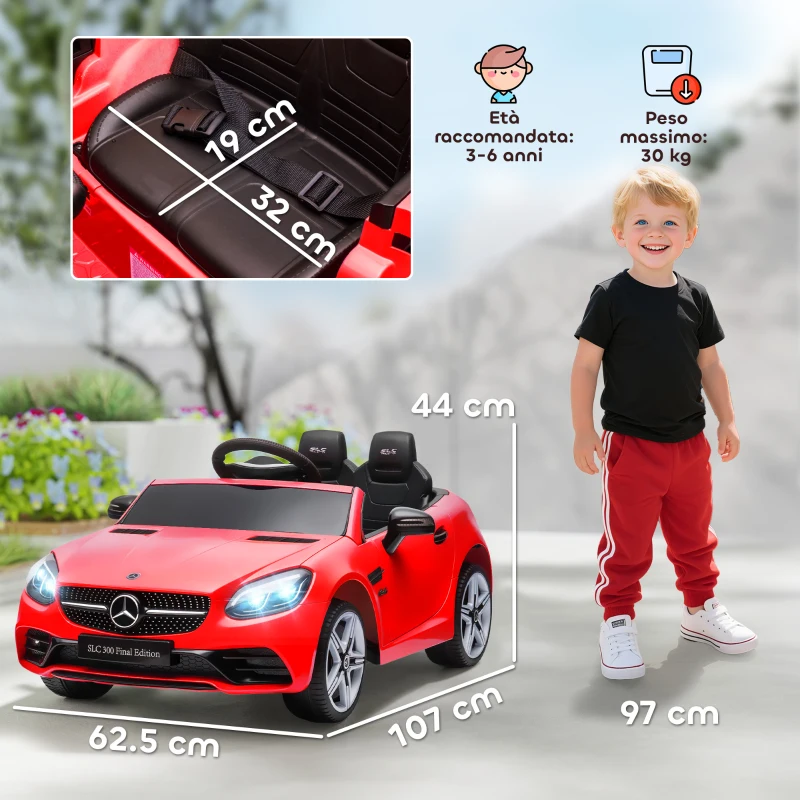 AIYAPLAY Macchina Elettrica per Bambini Licenza Mercedes SLC 300 con Telecomando, in PP e Metallo, 107x62.5x44 cm, Rosso