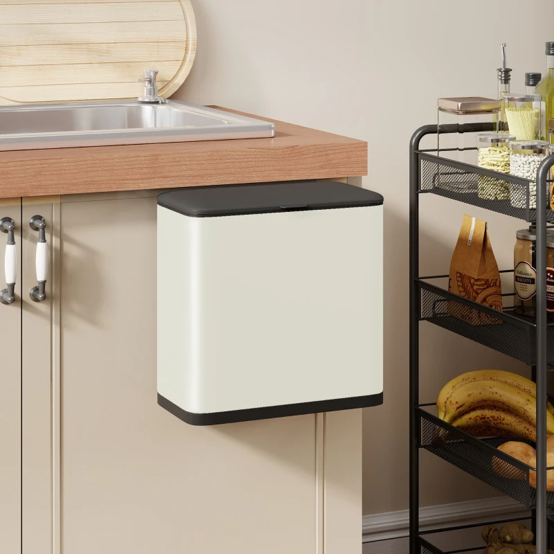 HOMCOM 8L Hanging Kitchen Bin, Rubbish bin with Lid and Removable Inner Bucket for Kitchen Cabinet Door, Under Sink, Office