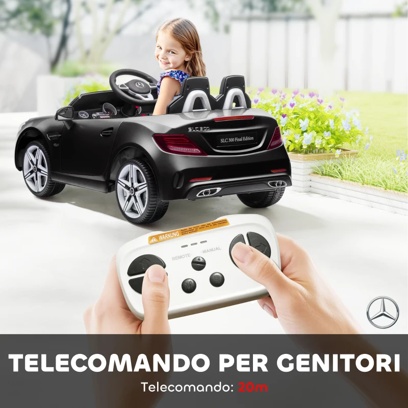 AIYAPLAY Macchina Elettrica per Bambini Licenza Mercedes SLC 300 con Telecomando, in PP e Metallo, 107x62.5x44 cm, Nero
