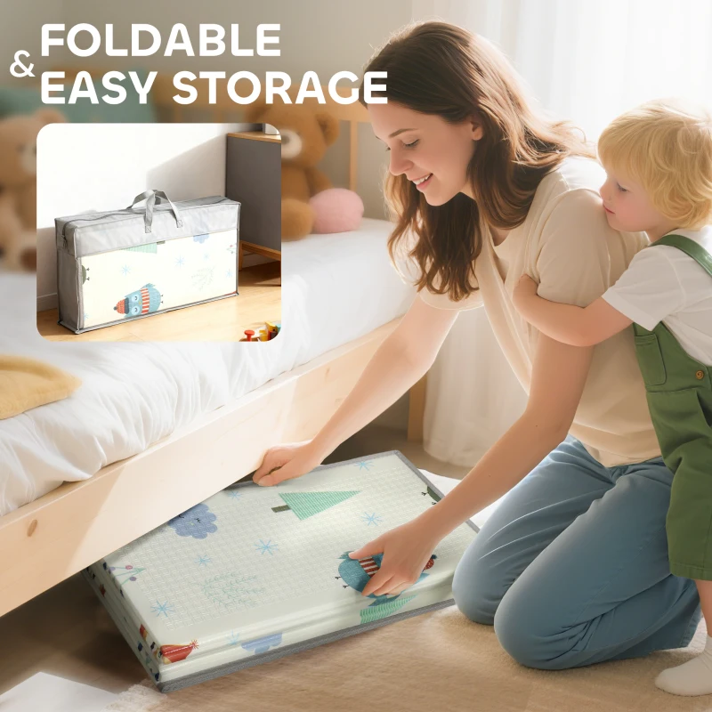 AIYAPLAY Foldable Baby Plat Mat Double Sided, Kids Floor Mat for Crawling, 200L x 150W cm, Car track and Owl Theme