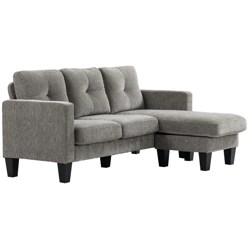 HOMCOM Sofá Esquinero en Forma de L Tapizado Poliéster Sofá Chaise Longue Reversible con 3 Cojines  186x130x84cm Marrón Topo