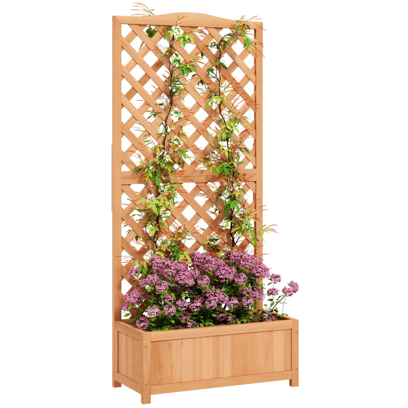 Outsunny Wooden Planter with Trellis, Freestanding Raised Bed for Garden with Lattice, Outdoor Planter Box for Climbing Plants, Vines, Flowers, 76 x 36 x 170 cm, Brown