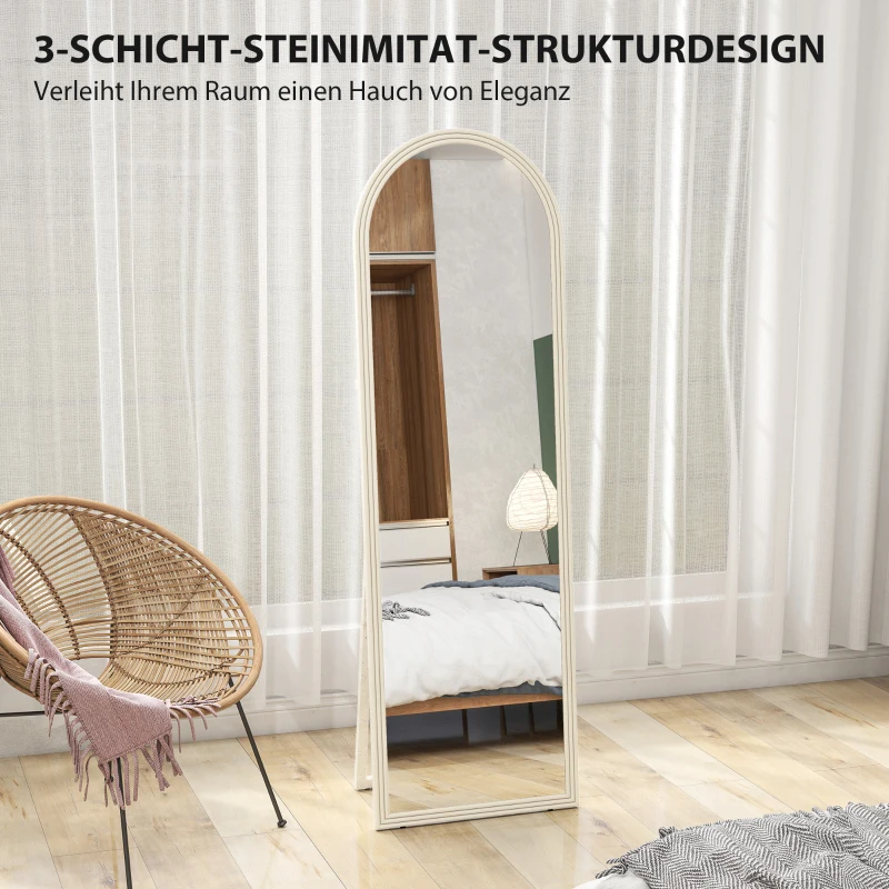 HOMCOM Lustro pełnowymiarowe z łukową ramą i imitacją kamienia, 160 x 50 cm, Białe