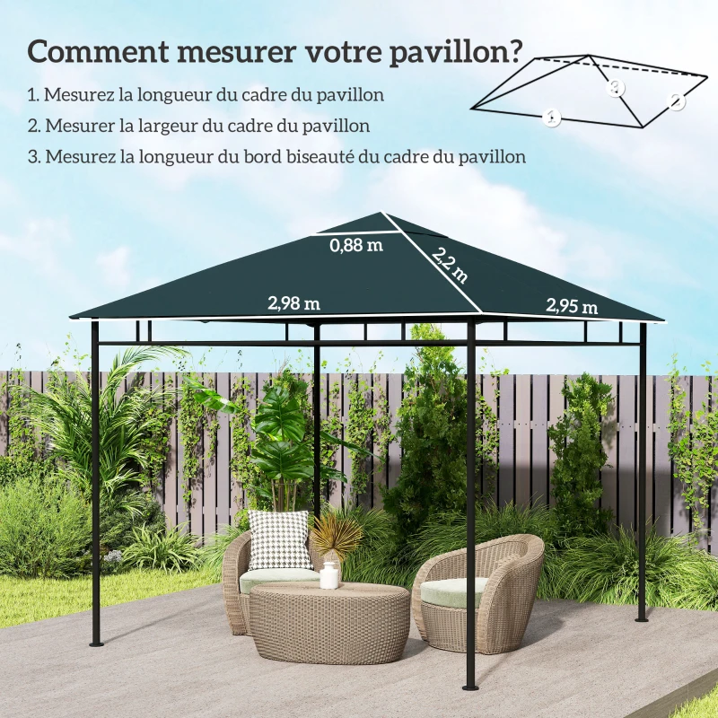 Outsunny Toile de rechange pour pavillon tonnelle tente toit de remplacement gazebo de jardin tissu polyester haute densité 180 g/m² anti-UV 3 x 3 m gris