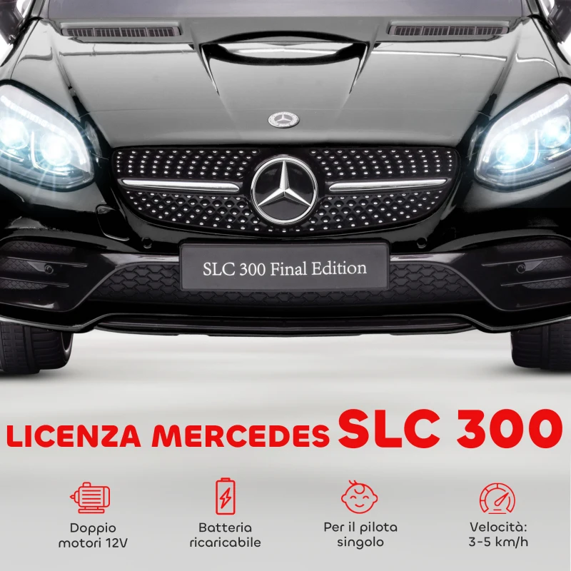 AIYAPLAY Macchina Elettrica per Bambini Licenza Mercedes SLC 300 con Telecomando, in PP e Metallo, 107x62.5x44 cm, Nero