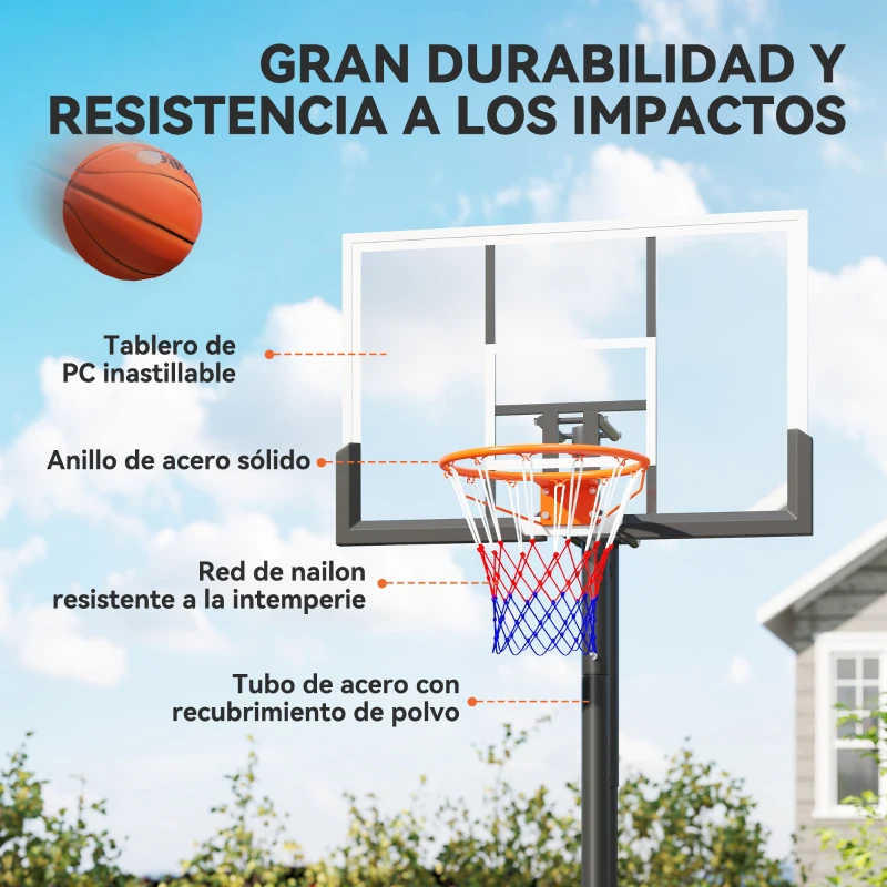 SPORTNOW Canasta de Baloncesto Exterior en el Suelo Altura Ajustable 230-305 cm con Soporte Tablero Irrompible 120 cm Aro Ø48 cm