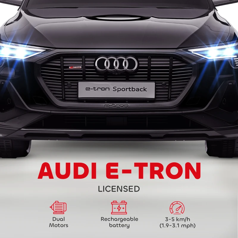HOMCOM Audi E-tron Licensed 12V Kids Electric Ride on, Electric Car for Kids, with Parental Remote, Music Lights MP3, Suspension Wheels, for 3-5 Years, Black