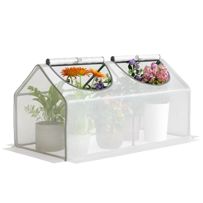 Outsunny Mini Greenhouse Portable Flower Planter Tomato Vegetable House for Garden Backyard with Zipper 120 x 60 x 60 cm, White