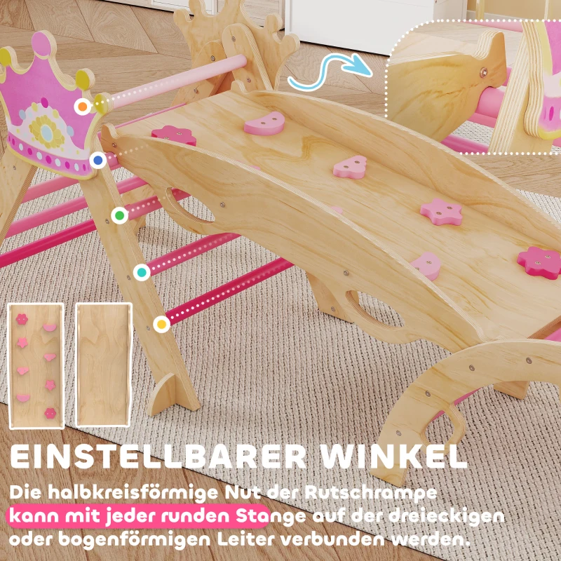 AIYAPLAY 8-in-1 Indoor-Klettergerüst für Kinder, Prinzessinnen-Design, Rutsche, Rampe, Bogen, Holz