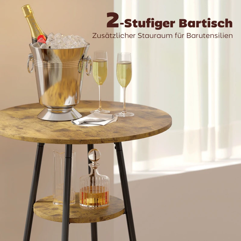 HOMCOM 3-teiliges Bartisch-Set mit 2 gepolsterten Hockern, Kunstleder-Bezug, Rückenlehne, Metallgestell, Braun(m-4)