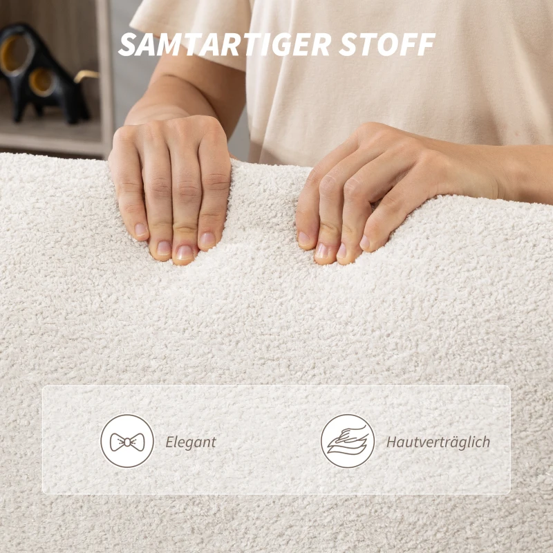 HOMCOM Bürostuhl mit Stoffbezug in Samtoptik, Polsterstuhl mit Stahlbasis, höhenverstellbarer Schreibtischstuhl, Cremeweiß(m-5)