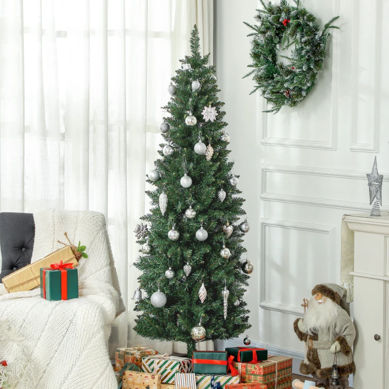 HOMCOM Sapin de Noël Artificiel 180 cm Arbre de Noël Slim avec support en acier pliable, 479 branches épines Vert