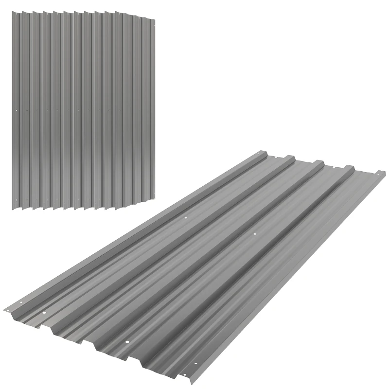 Outsunny Set of 12 Corrugated Steel Roof Sheet Panels - Light Grey