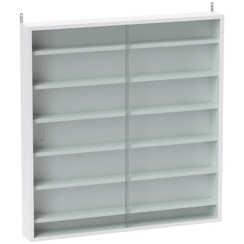 HOMCOM Six Shelf Display Cabinet, with Glass Doors - White