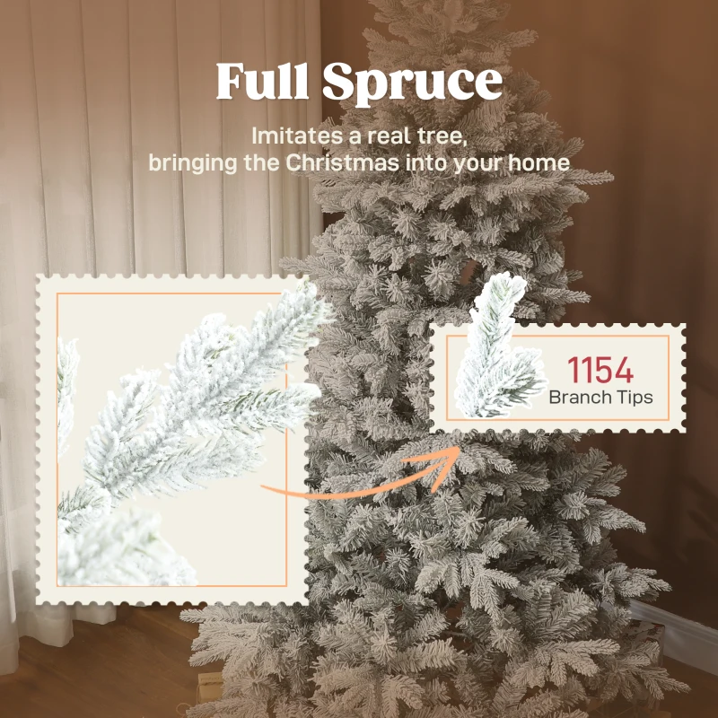 HOMCOM Brad de Crăciun Înzăpezit, cu Bază Metalică Pliabilă, 210cm