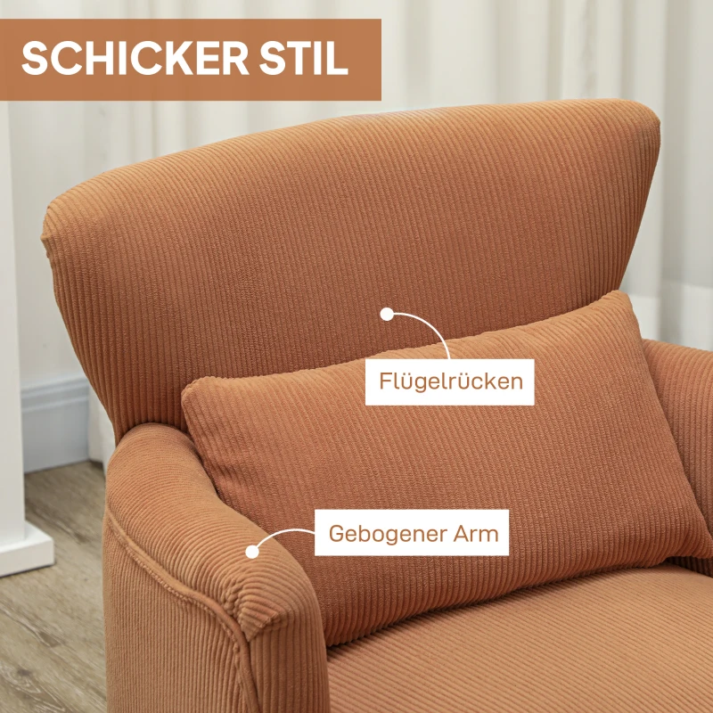 HOMCOM Moderner Armlehnstuhl, Gepolsterter Akzentstuhl mit Lendenkissen, Kautschukholzbeinen, Orange