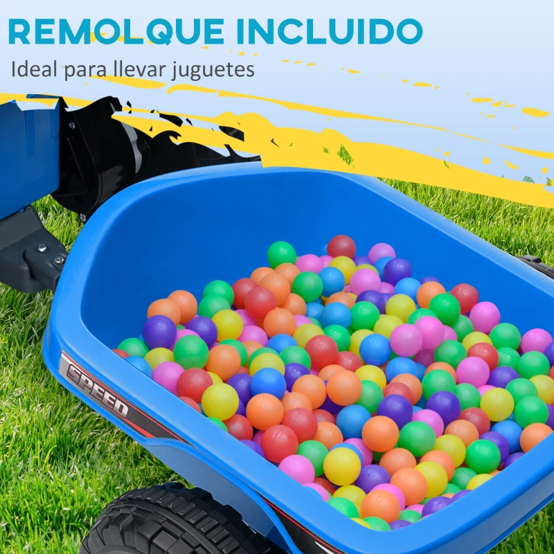HOMCOM Quad Eléctrico para Niños con Remolque 6V Quad para Niños de 18-36 Meses con Velocidad 2,5 km/h 6 Ruedas Azul