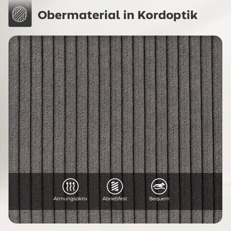 HOMCOM 2er-Set Barstühle mit Cordbezug und Stahlbeinen, Polsterstühle für Kücheninsel, Esszimmer, Grau