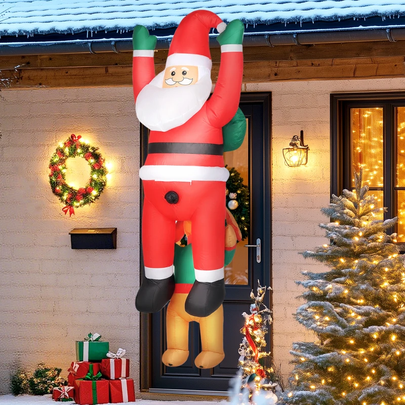 Outsunny Aufblasbare Weihnachtsdeko, Aufblasbarer Weihnachtsmann mit Hund mit LED-Lichtern, 68x82x214 cm, Rot