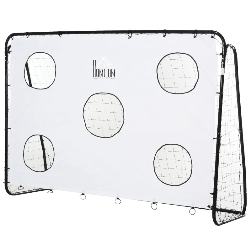 HOMCOM But de football 2 en 1 avec cible de tir, cage de foot exterieur avec 5 cible pour entraînement, 240 x 88 x 174 cm blanc