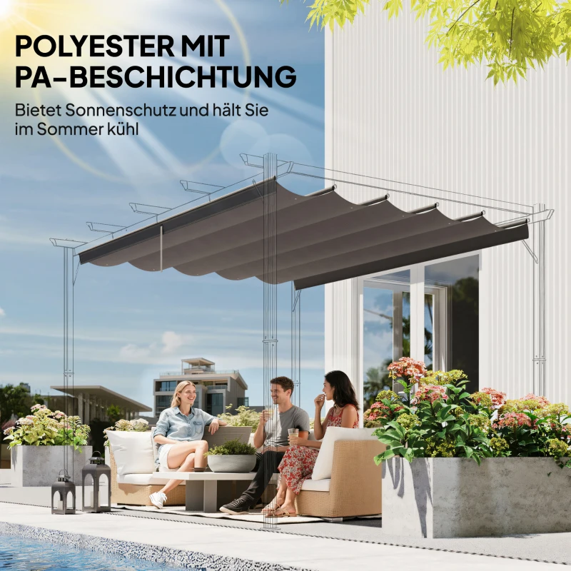 Outsunny Ersatzdach für 4 x 3 m Pergola, einziehbar, mit Regenabflusslöchern, wetterfest, Polyester, Hellgrau