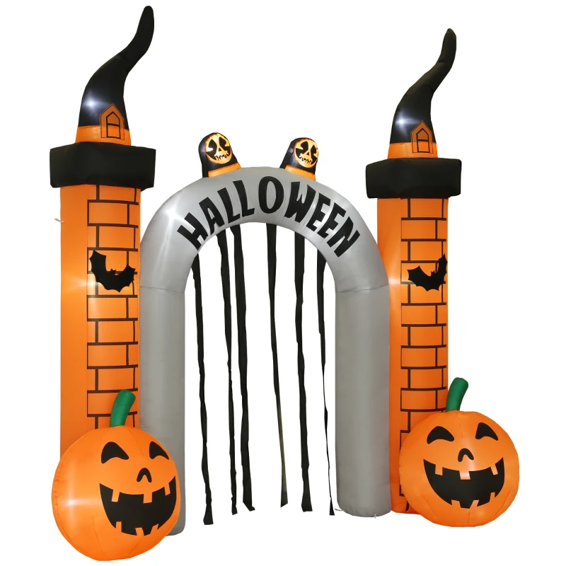 Outsunny Aufblasbarer Halloween-Torbogen, Kürbis-Design, LEDs, Heringe, Polyester(m-10)