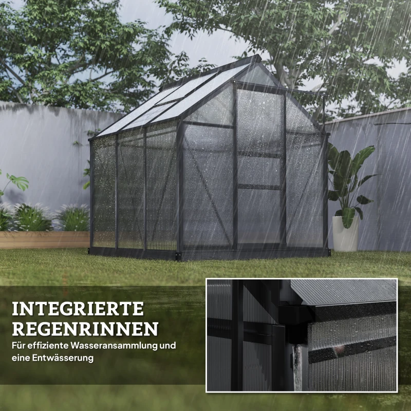 Outsunny Gewächshaus Aluminium 3,65m² 190x192x201cm mit Fundament Dachfenster Schiebetür 4 mm Platten, UV-beständig